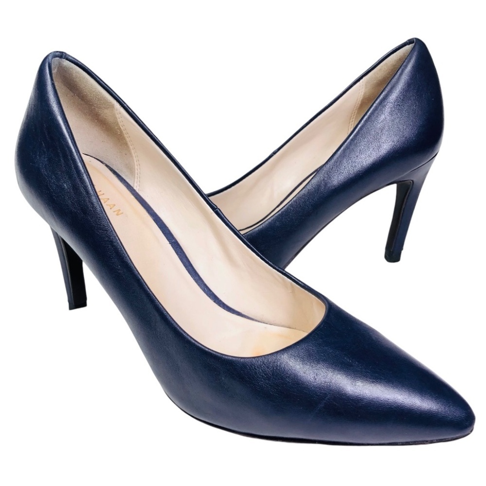 SOLD Cole Haan Grand OS Pumps Size 7 Navy Blue Leather Heels Stiletto Pointy